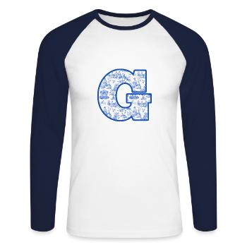 Lettre g chinoiserie bleu - T-shirt baseball manches longues Homme - blanc/marine - Devant - Nik (191cm)