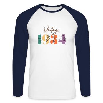 Vintage 1934 florale - T-shirt baseball manches longues Homme - blanc/marine - Devant - Nik (191cm)