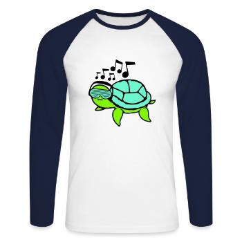 tortue fête lunettes fentes écouteurs musique - T-shirt baseball manches longues Homme - blanc/marine - Devant - Nik (191cm)
