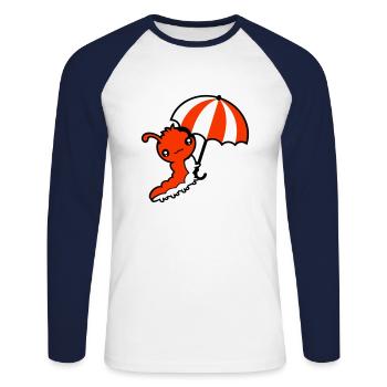 Fliegende Raupe Regenschirm Himmel Windig Urlaub - Unisex Baseballshirt langarm - Weiß/Navy - Vorne - Nik (191cm)