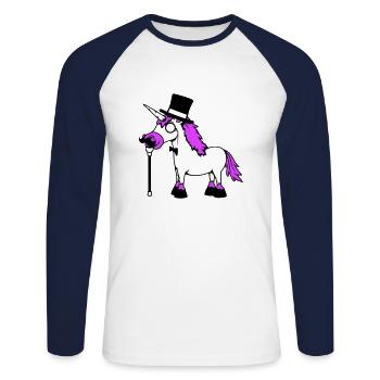 Einhorn Sir Gentleman Mr. reich Monokel Zylinder - Unisex Baseballshirt langarm - Weiß/Navy - Vorne - Nik (191cm)