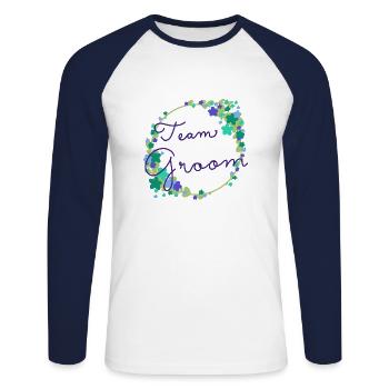 Équipe Groom Gay / Équipe Bräutigam Schwul - T-shirt baseball manches longues Homme - blanc/marine - Devant - Nik (191cm)