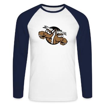 2 chevaux équipe riant drôle trou ami fou - T-shirt baseball manches longues Homme - blanc/marine - Devant - Nik (191cm)