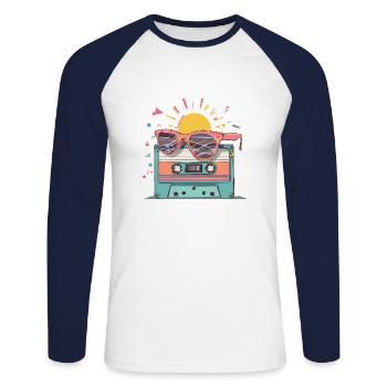 Retro Cassette – Vintage Summer Vibes. - Unisex Long Sleeve Baseball T-Shirt - white/navy - Front - Nik (191cm)