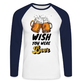 Bier - cooler Spruch fürs Festival - Unisex Baseballshirt langarm - Weiß/Navy - Vorne - Nik (191cm)