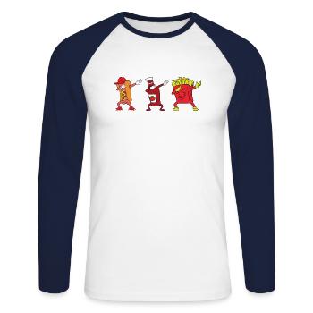 Dabbing Dab Hot Dog Ketchup Frites Frites - T-shirt baseball manches longues Homme - blanc/marine - Devant - Nik (191cm)