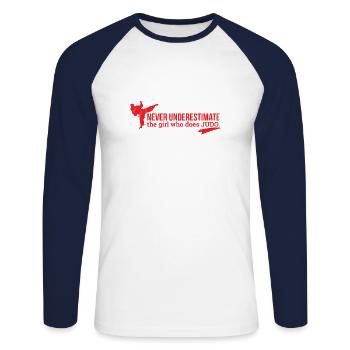Never underestimate the girl who does JUDO G - Unisex Long Sleeve Baseball T-Shirt - white/navy - Front - Nik (191cm)