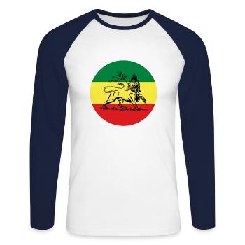 Lion of Judah - Jah Rastafari Reggae Rasta Flag - Unisex Baseballshirt langarm - Weiß/Navy - Vorne - Nik (191cm)