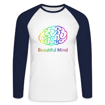 Beautiful Mind - Unisex Long Sleeve Baseball T-Shirt - white/navy - Front - Nik (191cm)