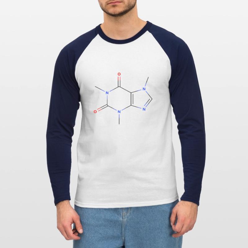 Caffeine Molecule - Colored Structural Formula Unisex Long Sleeve Baseball T-Shirt