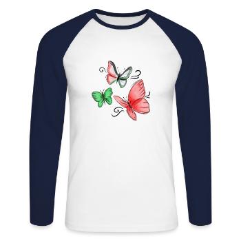 Papillon de Palestine - T-shirt baseball manches longues Homme - blanc/marine - Devant - Nik (191cm)