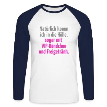Himmel Hölle Engelchen Teufel VIP ausgelassen wild - Unisex Baseballshirt langarm - Weiß/Navy - Vorne - Nik (191cm)