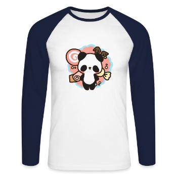 kawaii panda - lots of candy & sweets - Unisex Baseballshirt langarm - Weiß/Navy - Vorne - Nik (191cm)