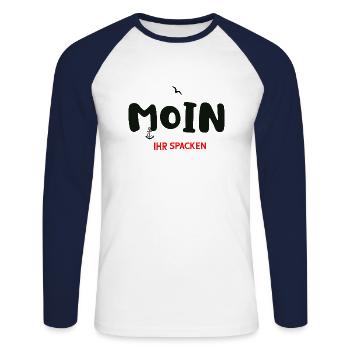 Moin Ihr Spacken - Unisex Baseballshirt langarm - Weiß/Navy - Vorne - Nik (191cm)