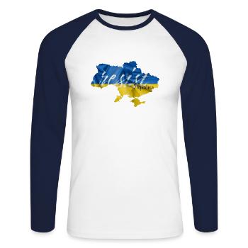 Resist Ukraine - Unisex Long Sleeve Baseball T-Shirt - white/navy - Front - Nik (191cm)