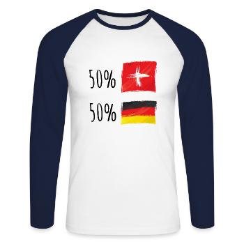 Moitié suisse / Moitié allemand - T-shirt baseball manches longues Homme - blanc/marine - Devant - Nik (191cm)