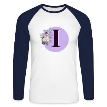 Buchstabe I Blumenkrone - Unisex Baseballshirt langarm - Weiß/Navy - Vorne - Nik (191cm)