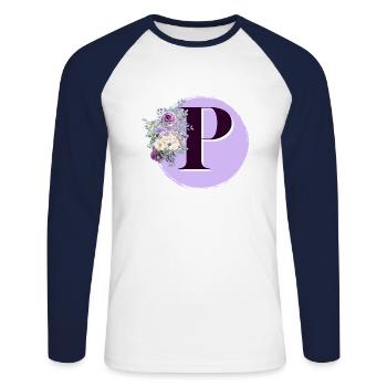 Buchstabe P Blumenkrone - Unisex Baseballshirt langarm - Weiß/Navy - Vorne - Nik (191cm)
