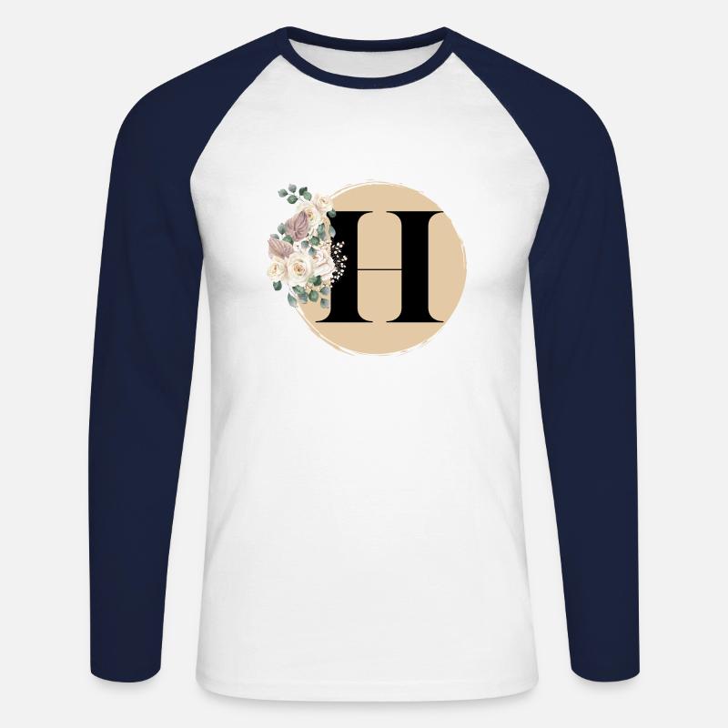 Buchstabe H - Unisex Baseballshirt langarm - Weiß/Navy