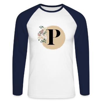 letter P - Unisex Long Sleeve Baseball T-Shirt - white/navy - Front - Nik (191cm)