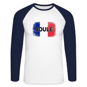 Boule Französische Fahne Pètanque Spieler - Unisex Baseballshirt langarm - Weiß/Navy - Vorne - Nik (191cm)
