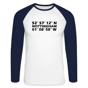 Nottingham Coordinates - Unisex Long Sleeve Baseball T-Shirt - white/navy - Front - Nik (191cm)