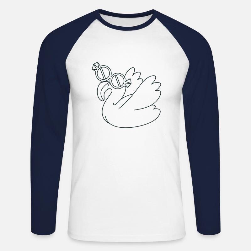 Flamingo mit kühler Brille - Unisex Baseballshirt langarm - Weiß/Navy