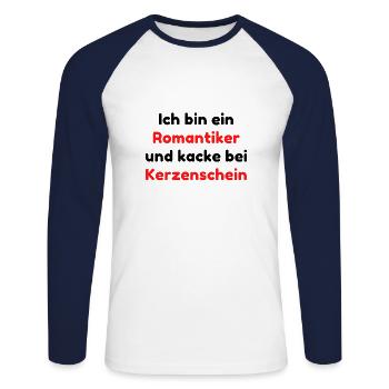 Ich bin ein Romantiker - Unisex Baseballshirt langarm - Weiß/Navy - Vorne - Nik (191cm)