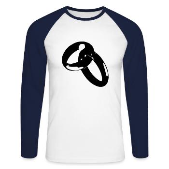 Mariage d’or Mariage Fiançailles Mariée 1 - T-shirt baseball manches longues Homme - blanc/marine - Devant - Nik (191cm)