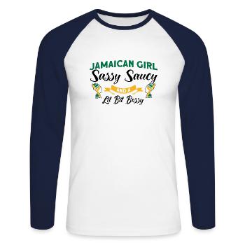 Jamaïque Drapeau Jamaïcain Cadeau - T-shirt baseball manches longues Homme - blanc/marine - Devant - Nik (191cm)