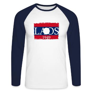 Laos Lao Laotians Fierté Flag County I Cadeau - T-shirt baseball manches longues Homme - blanc/marine - Devant - Nik (191cm)