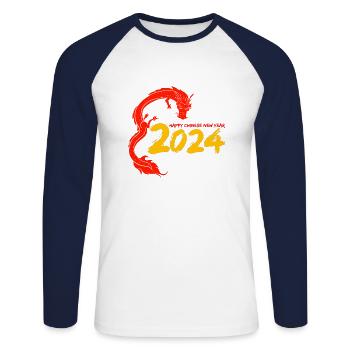 Cadeau du Nouvel An chinois Dragon Chine Asiatique I - T-shirt baseball manches longues Homme - blanc/marine - Devant - Nik (191cm)