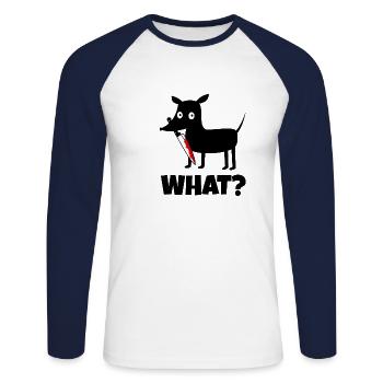 Chien avec du sang de couteau Halloween quoi? - T-shirt baseball manches longues Homme - blanc/marine - Devant - Nik (191cm)