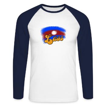 Laos Laote Laoten Flagge Elefant Lao I Geschenk - Unisex Baseballshirt langarm - Weiß/Navy - Vorne - Nik (191cm)