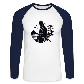 Zen Samurai - Unisex Long Sleeve Baseball T-Shirt - white/navy - Front - Nik (191cm)