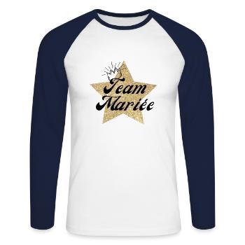 Team the Star Bride - Brautgeschenk - Unisex Baseballshirt langarm - Weiß/Navy - Vorne - Nik (191cm)
