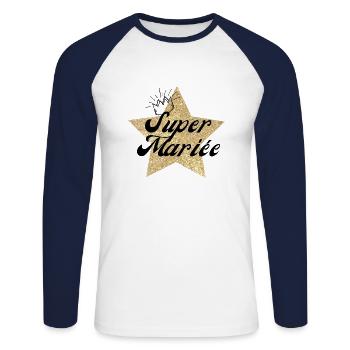 Super Star Bride - Brautgeschenk - Unisex Baseballshirt langarm - Weiß/Navy - Vorne - Nik (191cm)