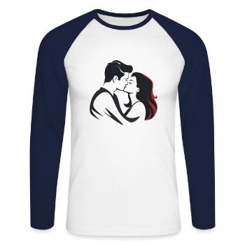 Paire de passionnés - T-shirt baseball manches longues Homme - blanc/marine - Devant - Nik (191cm)