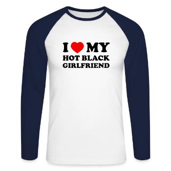 i love my hot black girlfriend - Unisex Long Sleeve Baseball T-Shirt - white/navy - Front - Nik (191cm)