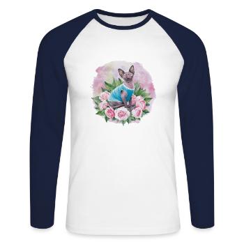 Sphynx Cat pour les amoureux des chats - T-shirt baseball manches longues Homme - blanc/marine - Devant - Nik (191cm)