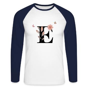 Buchstabe e Wildblumen Aquarelle - Unisex Baseballshirt langarm - Weiß/Navy - Vorne - Nik (191cm)