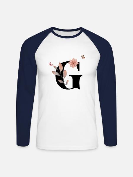Buchstabe g Wildblumen Aquarelle - Unisex Baseballshirt langarm - Weiß/Navy