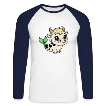 Mignon lamantin vache - T-shirt baseball manches longues Homme - blanc/marine - Devant - Nik (191cm)