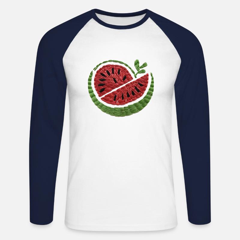 Gestickte Wassermelone - Unisex Baseballshirt langarm - Weiß/Navy