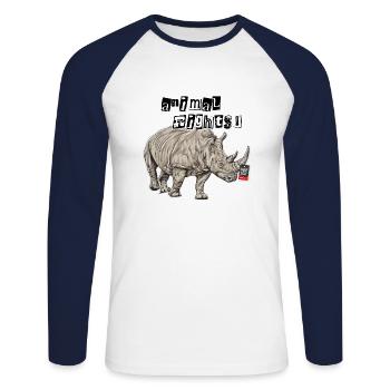 Animal Rights // Rhino - Unisex Long Sleeve Baseball T-Shirt - white/navy - Front - Nik (191cm)