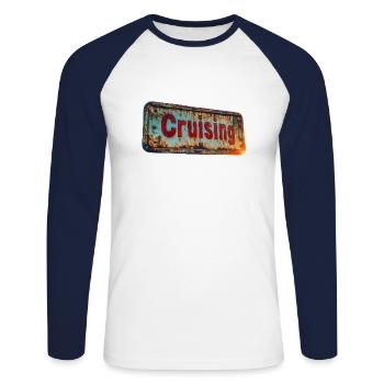 Enseigne de croisière au look vintage rouillé - T-shirt baseball manches longues Homme - blanc/marine - Devant - Nik (191cm)