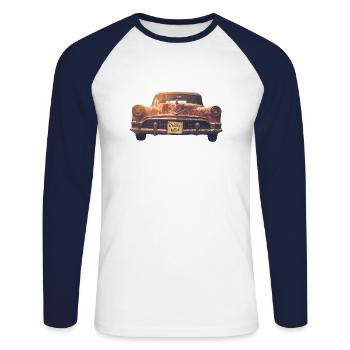 La nostalgie des voitures classiques pour l’âme de croisière - T-shirt baseball manches longues Homme - blanc/marine - Devant - Nik (191cm)