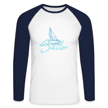 Sailor Text Logo Segel Crew Fun Schiff Boot Symbol - Unisex Baseballshirt langarm - Weiß/Navy - Vorne - Nik (191cm)