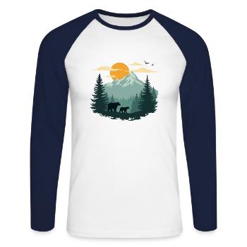 Paysage forestier et ours - T-shirt baseball manches longues Homme - blanc/marine - Devant - Nik (191cm)