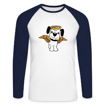 Chien Ange Halo Ailes Ange Ciel - T-shirt baseball manches longues Homme - blanc/marine - Devant - Nik (191cm)